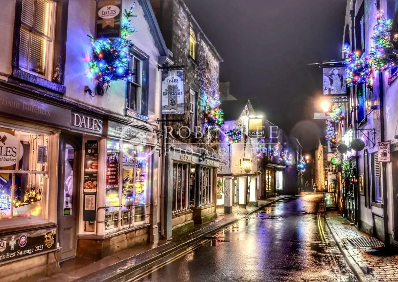 christmas-market-street-kirkby-lonsdale Market Street, Kirkby Lonsdale – A4 & A3 print